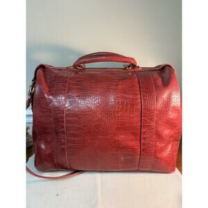 Vintage Lrg Bath & Body Works Carry On Travel Bag Red Croc Embossed Faux Leather